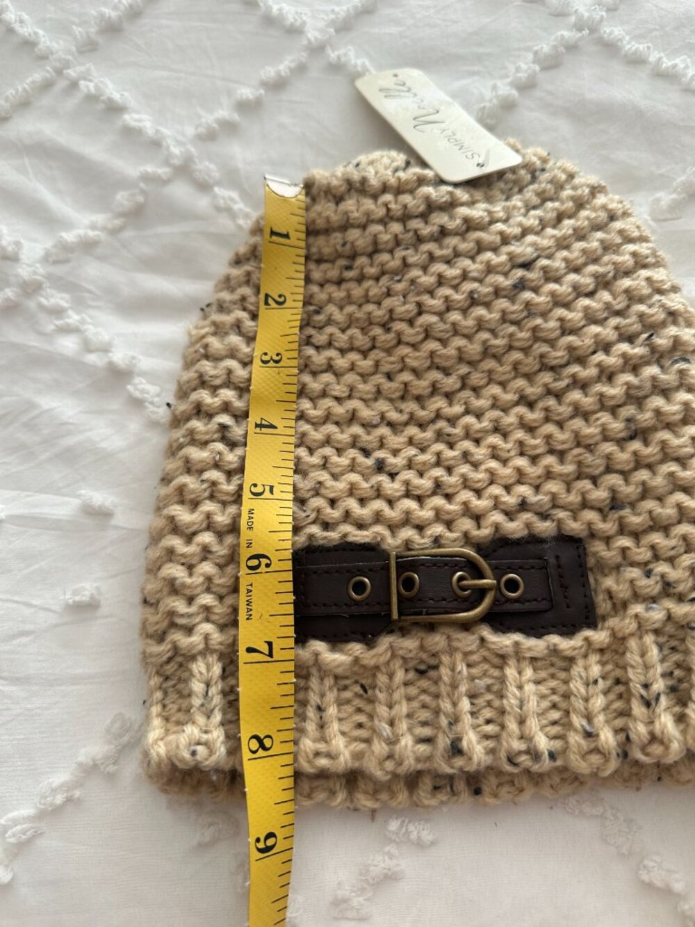 Simply Noelle Chunky Knit Beanie Oatmeal Buckle Boho Winter Hat - Picture 7 of 7